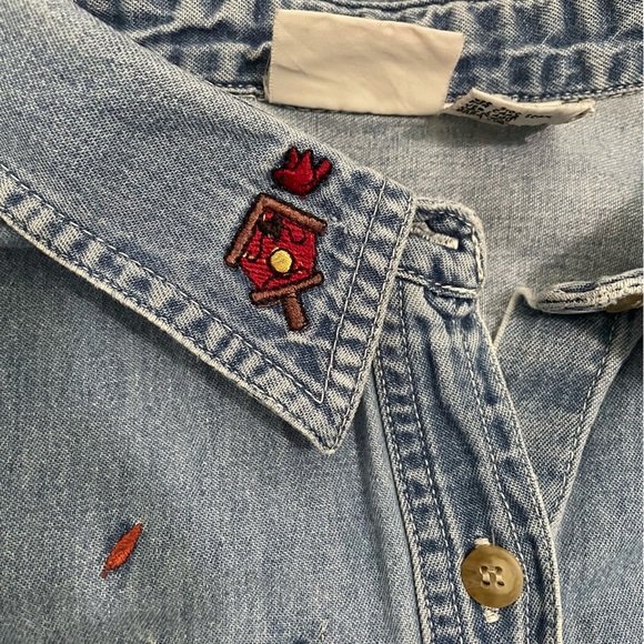 Bobbie Brooks Vintage Denim Shirt Red Birds Cardinal Fall Size XL - Picture 3 of 9